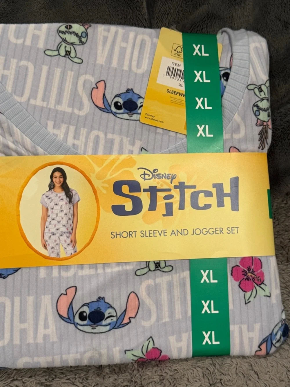 NWT Disney Stitch Short Sleeve PJ Set - Light Blue with Pink Accents - Picture 2 of 9